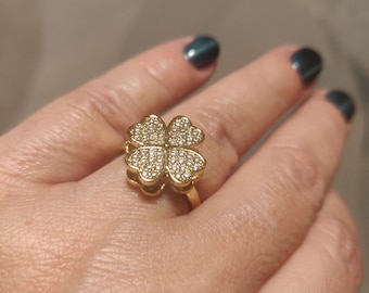 Anillo giratorio de oro con trébol, regalo de joyería para ella