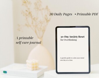 Descarga imprimible de 30 días para liberar la ansiedad • Diario para pensar demasiado • Páginas de autocuidado y tranquilidad • PDF para aliviar la ansiedad