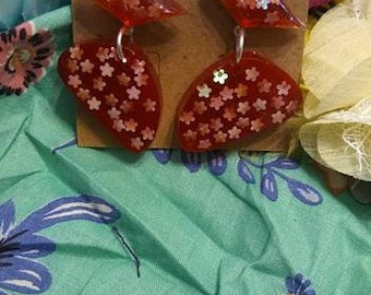 Sparkly Red Retro Resin Earrings