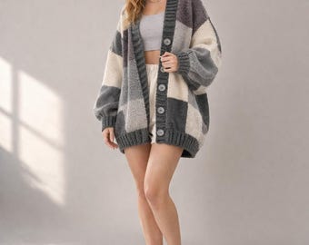 Cloudblock Oversize Patchwork Cardigan Strickmuster (PDF Download)
