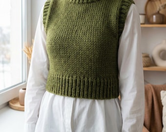 Grobstrick Weste Olivgrün Pullover, Strickmuster (PDF)