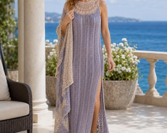 Lavendel Spitze Häkeln Cover Up Muster, Maxi Strand Kleid PDF, Ärmellose Swim Coverup, Creme Passe, XS-5XL