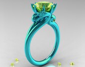 Art Masters 14K Turquoise Gold 3.0 Ct Yello Sapphire Dragon Engagement Ring R601R2-14KTGYS