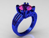 Modern Vintage 14K Blue Gold 3.0 Carat Pink Sapphire Designer Solitaire Ring R102-14KBLGPS