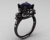 Modern Vintage 14K Black Gold 3.0 Ct Black Moissanite Diamond Ring R167-14KBGDBM