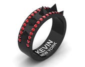 Mens New York 14K Black Gold Ruby Crown Spike Wedding Band RK101M-14KBGR
