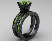 Classic Armenian 14K Black Gold 1.0 Ct Peridot Engagement Ring Wedding Band Bridal Set AR140S-14KBGP