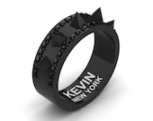 Mens New York 14K Black Gold Black Diamond Crown Spike Wedding Band RK101M-14KBGBD