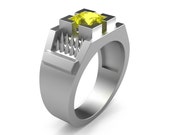 Mens Avant Garde 14K Matte White Gold 1.5 Ct Princess Cut Yellow Sapphire Thorn Ring R583-14KMWGYS