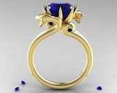 Art Masters 18K Yellow Gold 3.0 Ct Blue Sapphire Dragon Engagement Ring R601-18KYGBS