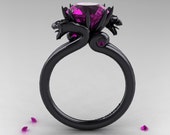 Modern Dragon 14K Black Gold 3.0 Ct Amethyst Designer Engagement Ring R601-14KBAM