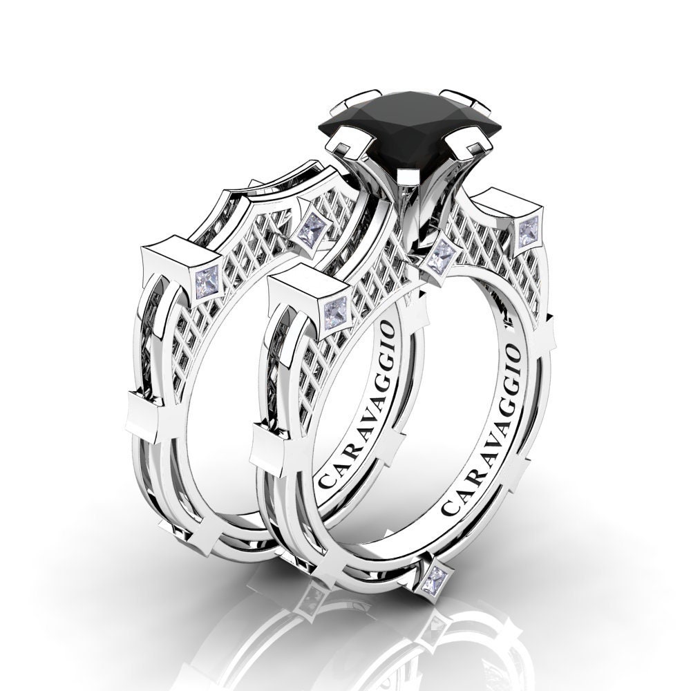 Art Masters Caravaggio 14K White Gold 2.0 Ct Princess Black and