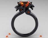 Art Masters Scandinavian 14K Black Gold 3.0 Ct Orange Sapphire Dragon Engagement Ring R601-14KBGOS