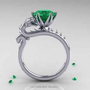 Art Masters 14K White Gold 3.0 Ct Emerald Dragon Engagement Ring R801-14KWGEM