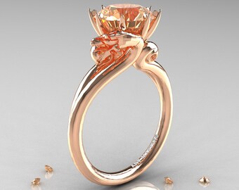 Art Masters Scandinavian 14K Rose Gold 3.0 Ct Champagne Diamond Dragon Engagement Ring R601-14KRGCHD