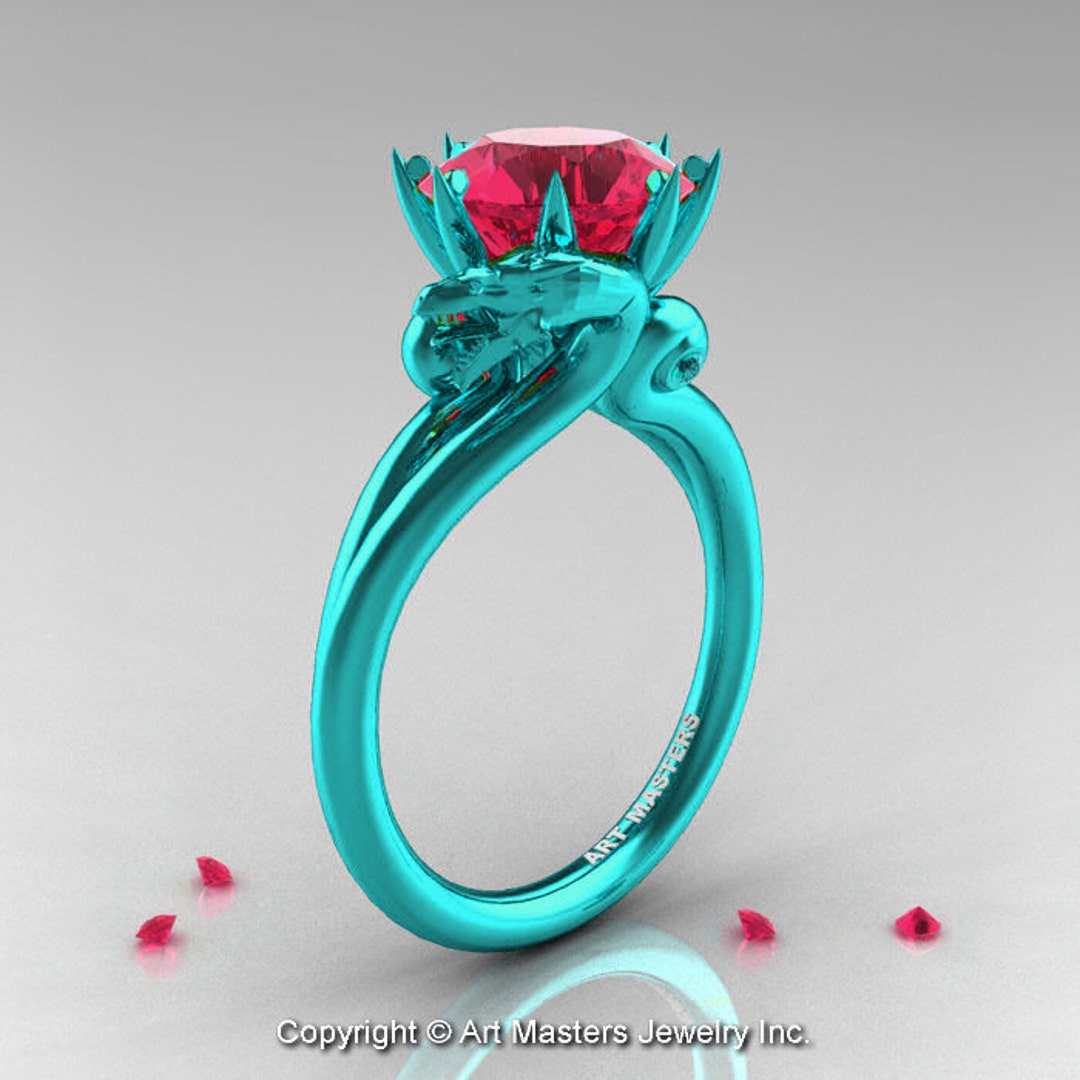 Art Masters 14K Turquoise Gold 3.0 Ct Red Sapphire Dragon Engagement Ring R601R2 14KTGRS Etsy