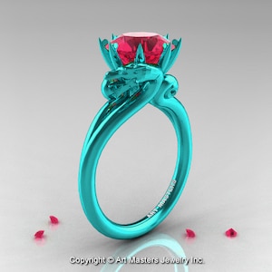 Art Masters 14K Turquoise Gold 3.0 Ct Red Sapphire Dragon Engagement Ring R601R2-14KTGRS