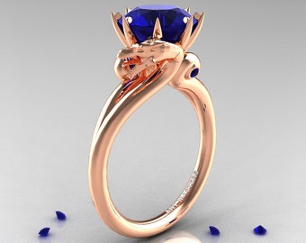 Art Masters Scandinavian 14K Rose Gold 3.0 Ct Royal Blue Sapphire Dragon Engagement Ring R601-14KRGBS