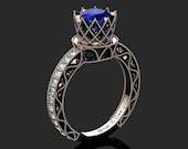 Classic Armenian 14K Rose Black Gold 1.0 Ct Blue Sapphire Diamond Engagement Ring R782-14KRBGDBS