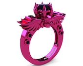 Art Masters Classic Winged Skull 14K Fuchsia Pink Gold 1.0 Ct Black Diamond Solitaire Engagement Ring R613-14KPGBD