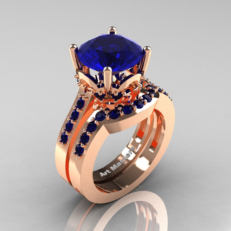 クラシック 14K ローズ ゴールド 3.0 カラット ブルー サファイア