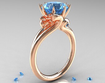 Art Masters Scandinavian 14K Rose Gold 3.0 Ct Aquamarine Dragon Engagement Ring R601-14KRGAQ