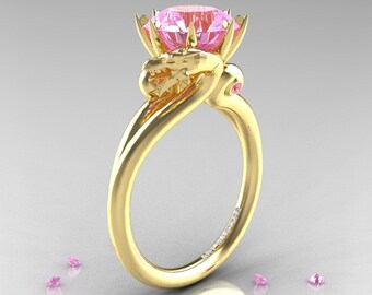 Art Masters 18K Yellow Gold 3.0 Ct Light Pink Sapphire Dragon Engagement Ring R601-18KYGLPS