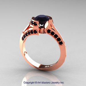Modern French 14K Rose Gold 1.0 Ct Black Diamond Engagement Ring Wedding Ring R376-14KRGBD