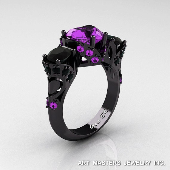 Amethyst and black diamond rings deals