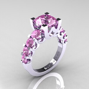 Modern Vintage 14K White Gold 3.0 Carat Light Pink Sapphire Designer Wedding Ring R142-14KWGLPS