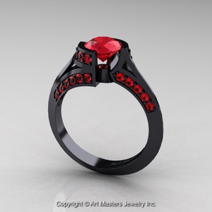 Modern French 14K Black Gold 1.0 Ct Rubies Engagement Ring Wedding Ring R376-14KBGR