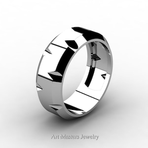 Men&#39;s Modern 950 Platinum Beveled Edge Formal Wedding Band R442M-PLAT