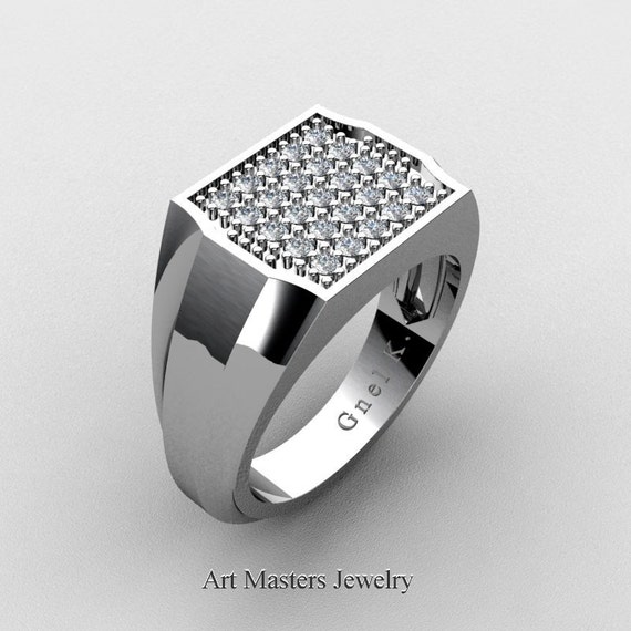 Mens Modern 950 Platinum Micro Pave Diamond Designer Ring | Etsy