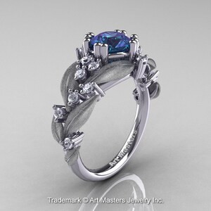 Nature Classic 14K White Gold 2.0 Ct Alexandrite Diamond Leaf and Vine Engagement Ring R340S-14KWGD2AL