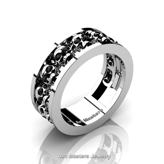 Anillo de bodas moderno para hombre en oro blanco de 14 quilates