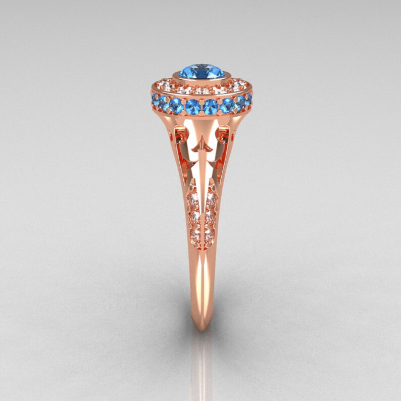 Modern Antique 14K Rose Gold Aquamarine Diamond Wedding Ring Etsy