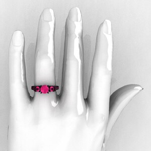 French 14K Black Gold Three Stone Pink Sapphire Wedding Ring, Engagement Ring R182-14KBGPSS image 5