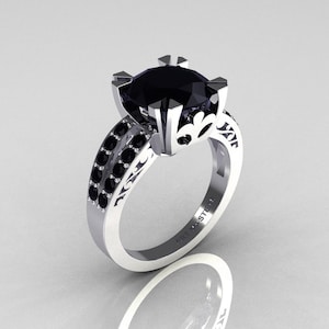 Modern Vintage 14K White Gold 3.0 Carat Black Diamond Solitaire Ring R102-14KWGBDD