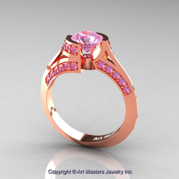 Modern French 14K Rose Gold 1.0 Ct Light Pink Sapphire | Etsy