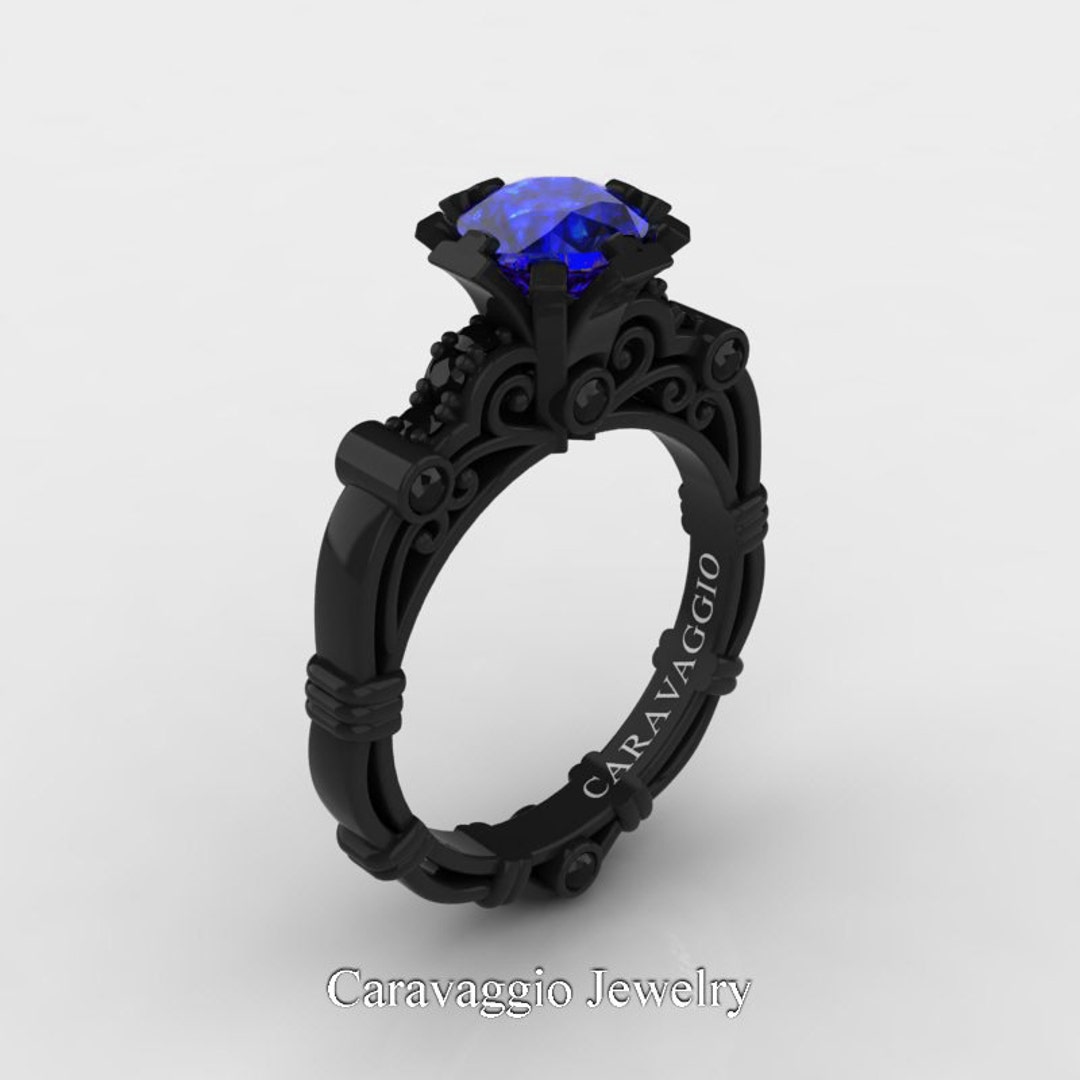 Caravaggio 14K Black Gold 1.0 Ct Natural Blue Sapphire Black - Etsy