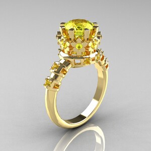 Modern Vintage 14K Yellow Gold 1.5 Carat Yellow Sapphire Classic Ring AR105-14KYGYSS