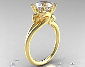 Art Masters 18K Yellow Gold 3.0 Ct White Sapphire Dragon Engagement Ring R601-18KYGWS