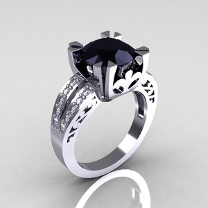 Modern Vintage 14K White Gold 3.0 Carat Black and White Diamond Solitaire Ring R102-14KWGDBD