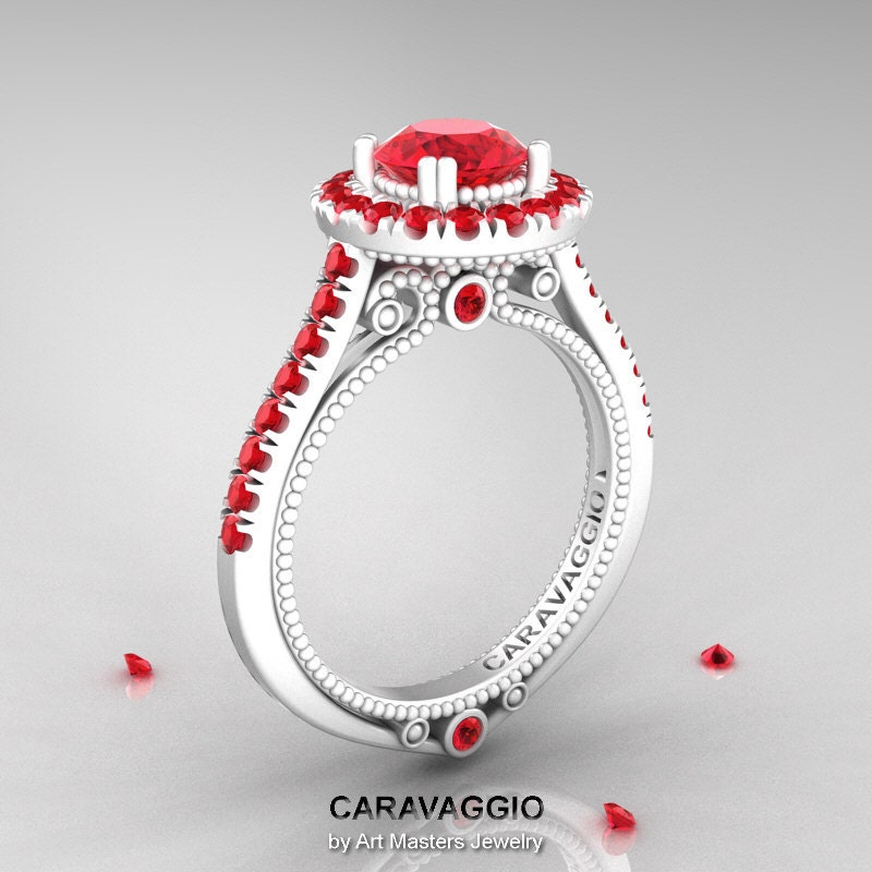 Caravaggio 14K Ceramic White Gold 1.0 Ct Rubies Engagement | Etsy