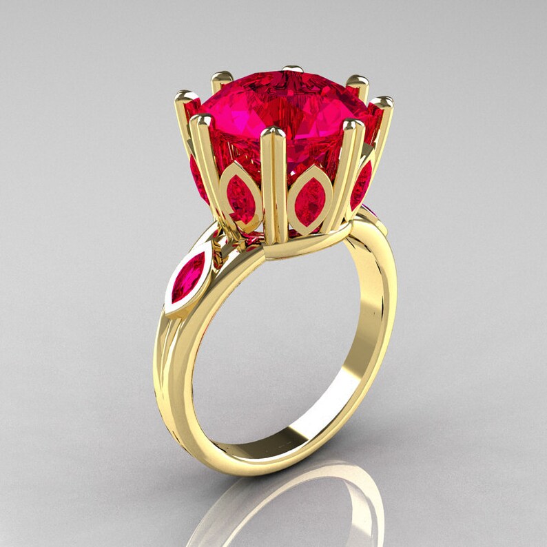 Classic 18K Yellow Gold Marquise 5.0 CT Round Rubies Solitaire - Etsy