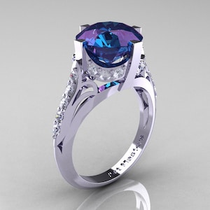 French Vintage 14K White Gold 3.0 CT Alexandrite Diamond Bridal Solitaire Ring Y306-14KWGDAL