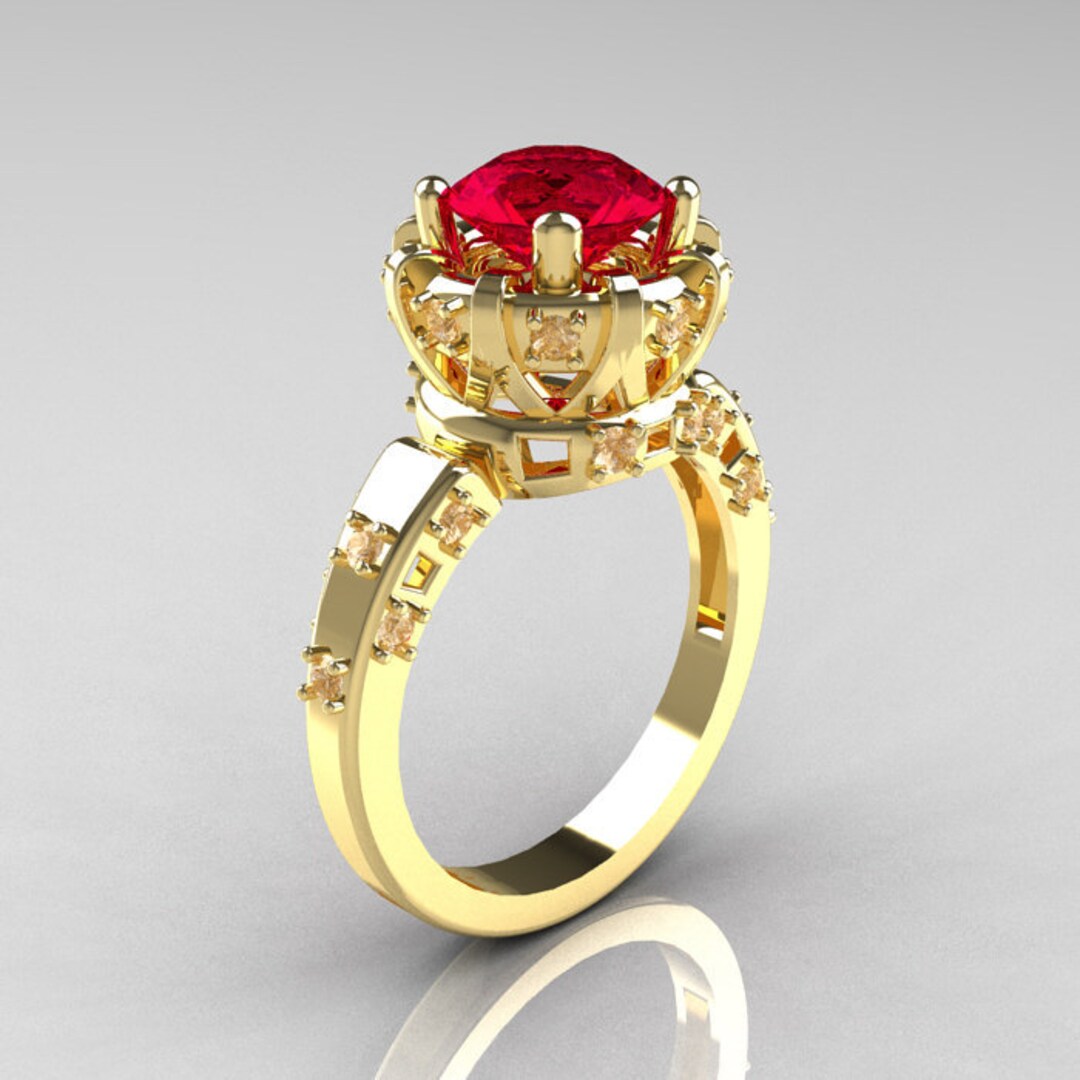 Modern Antique 10K Yellow Gold 1.5 Carat Ruby Diamond Classic - Etsy