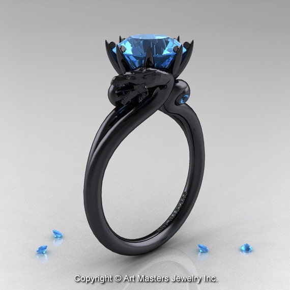 Art Masters 14K Black Gold Ct Aquamarine Dragon Engagement