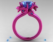 Modern Dragon 14K Fuchsia Pink Gold 3.0 Ct Aquamarine Designer Engagement Ring R601-14KPGAQ