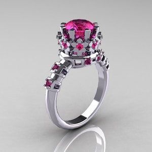 Modern Vintage 14K White Gold 1.5 Carat Pink Sapphire Classic Armenian Wedding Ring AR105-14KWGPSS